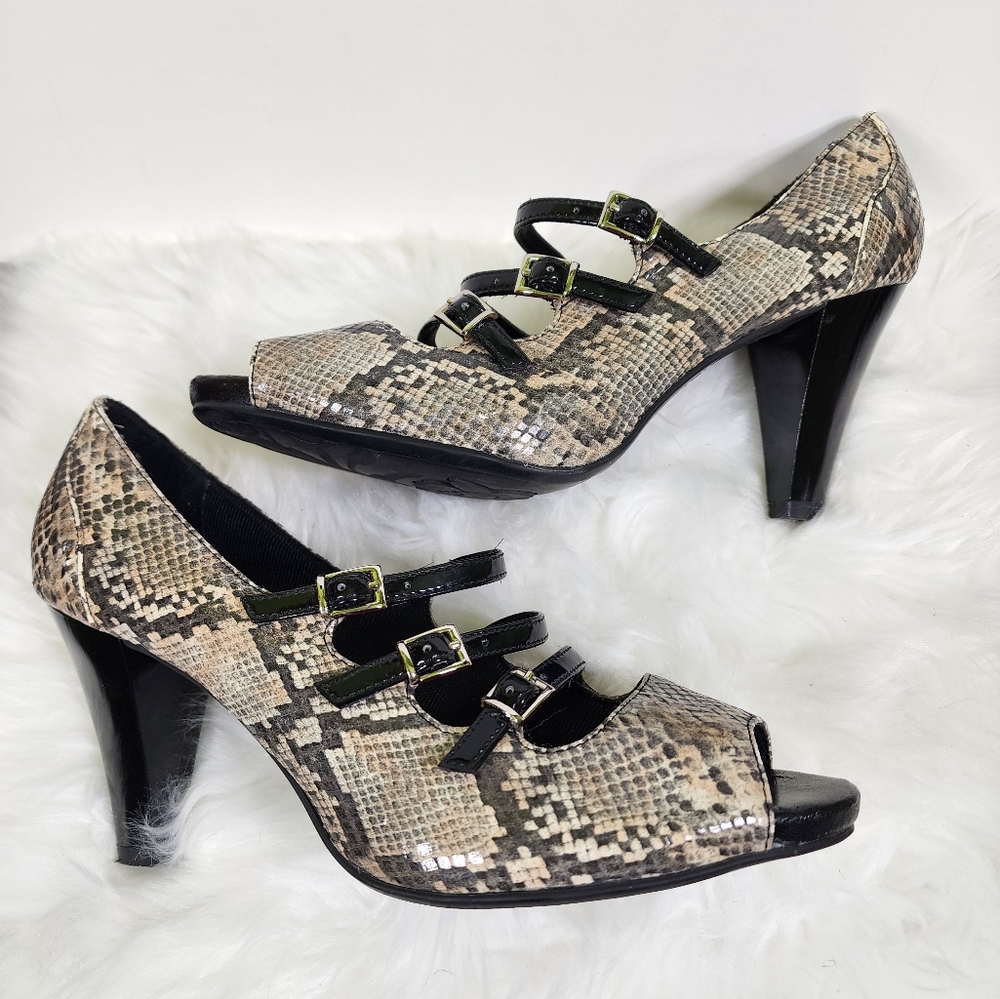 high heels with snake straps